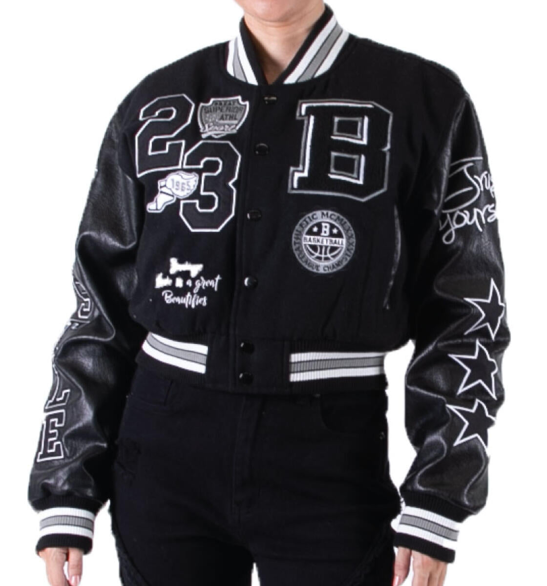 RED FOX WOMENS WOOL VARSITY CROP JACKET WITH PATCH