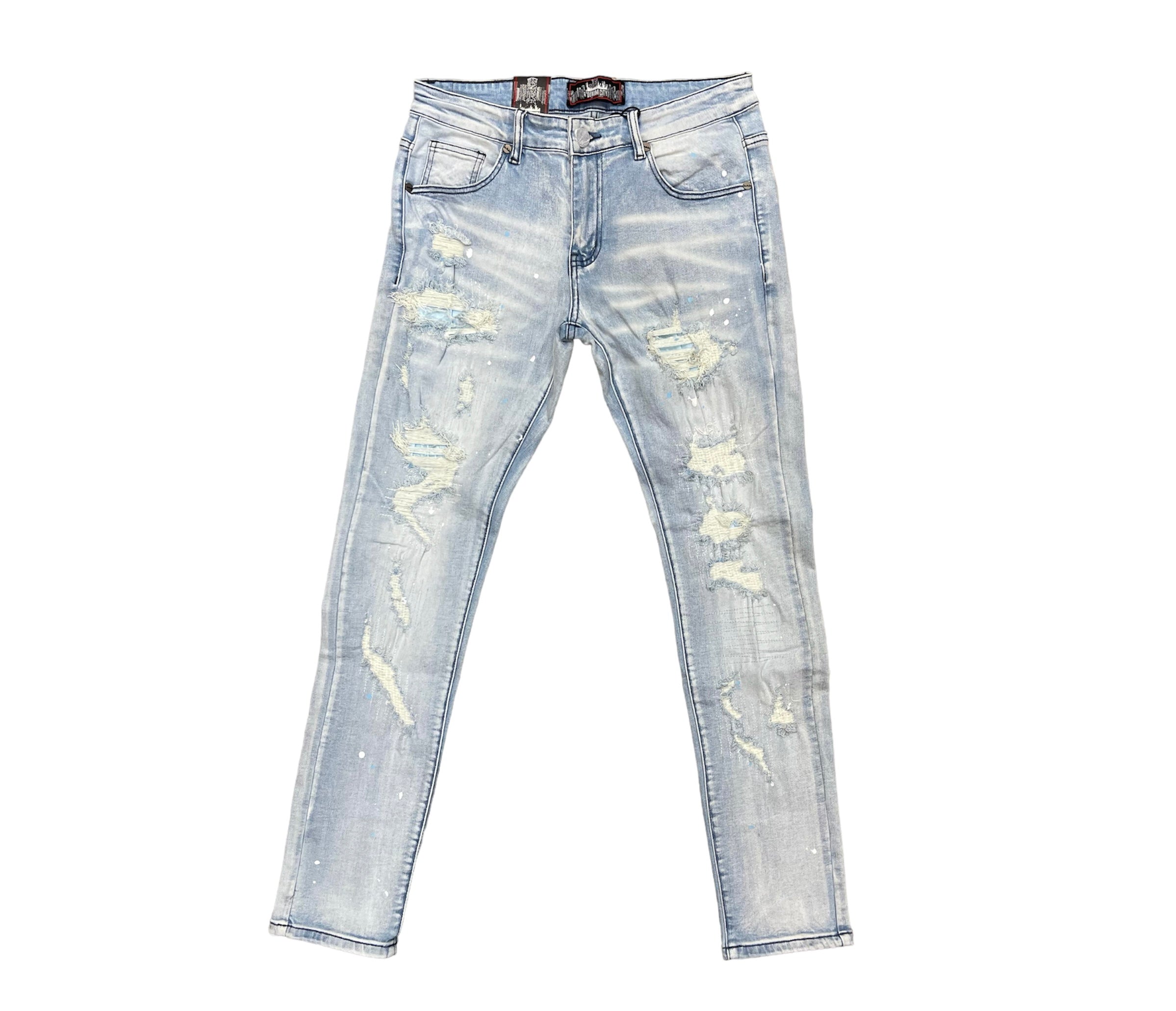 DENIM CITY MEN RIP N REPAIR LIGHT BLUE WASH JEANS