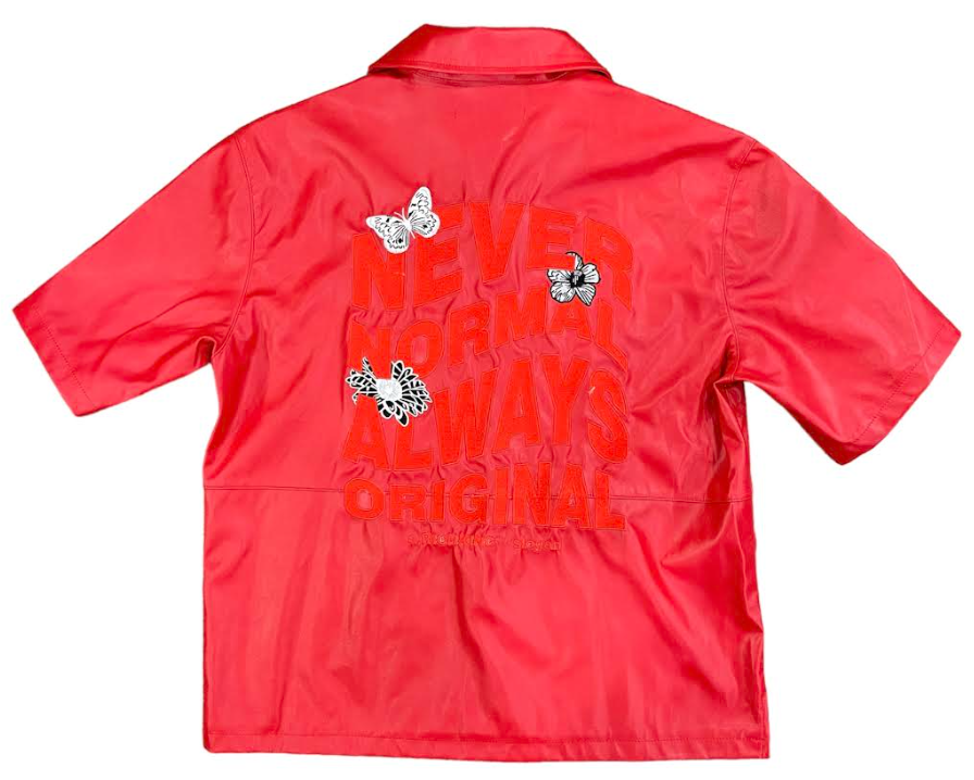 RICHKING MEN PU LEATHER S/S BUTTON UP SHIRT