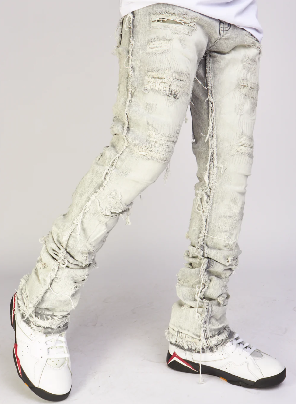 FOCUS MEN HEAVY DISTRESSD STACKED JEANS