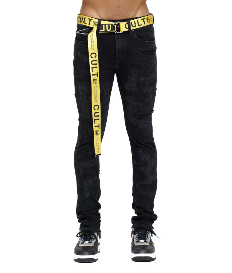CULT PUNK SUPER SKINNY STRETCH BELTED JEAN